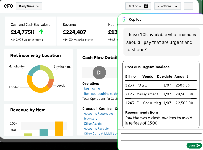 Sage Intacct finance dashboard